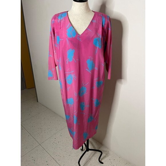 Secrets Vintage Womens Midi Shift Dress Size Large Pink Blue V-Neck Pullover - Picture 9 of 13
